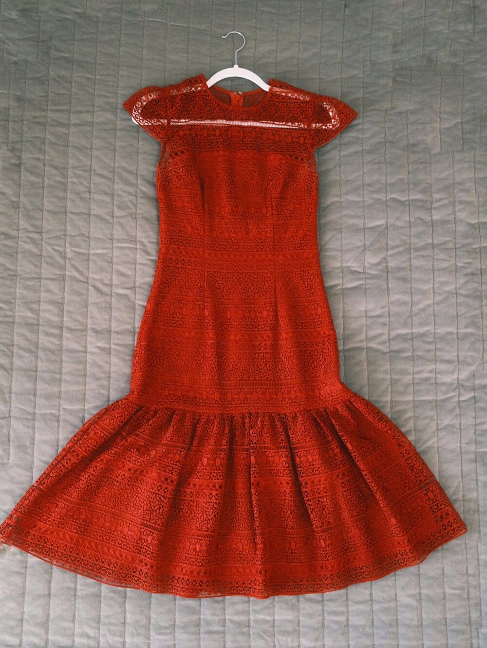 ANTONIO MELANI Orange Red Lace Midi Dress